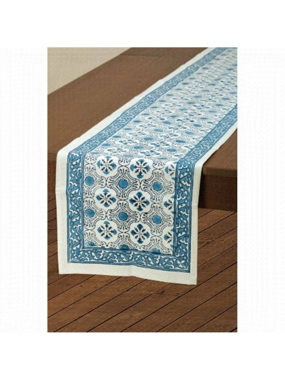 Sevya Handmade Fairtrade Blue Floral Table Runner